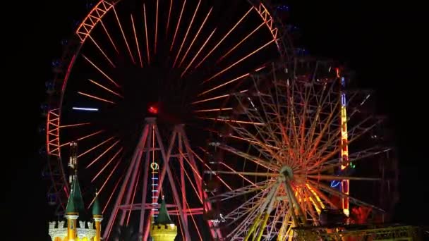 Ferris Wheel Colorful Lights Night — Αρχείο Βίντεο