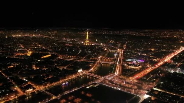 Aerial View Whole Paris City Night France — 图库视频影像