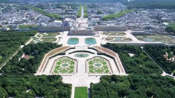 Aerial View Versailles Gardens Lush Green Trees — 图库视频影像