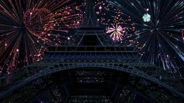Eiffel Tower Close Happy New Year Fire Works Eiffel Tower — Vídeos de Stock