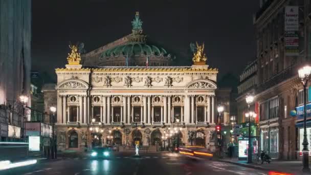 Время Парадного Вида Оперы Гарнье Ночью Франция — стоковое видео