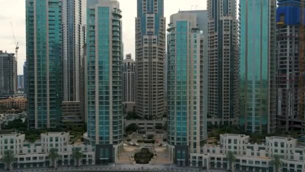Высокие Небоскребы Центре Дубая Вид Беспилотника — стоковое видео