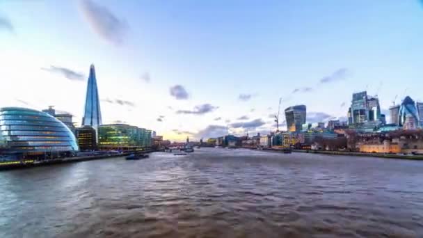 Establishing Aerial View Shot London Tower Bridge City Skyline Thames — Stockvideo