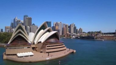 Cinematic wide angle drone view of Opera house of Sydney