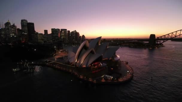 Drone Footage Opera House Sydney Night Time — Vídeos de Stock