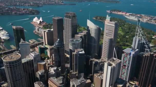 Drone Footage Sydney Skyscrapers Blue River — стоковое видео