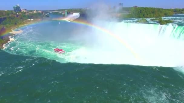 Aerial Footage Niagara Falls Horseshoe Rainbow Ontario Canada — Stock Video