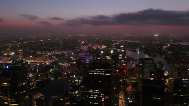 Wide Angle View Sydney High Rise Buildings Night — Stockvideo