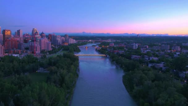 Drone Shot Calgary City Canada Sunset Time — Wideo stockowe