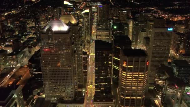 Night Aerial Drone Shot Calgary City Canada — Stockvideo