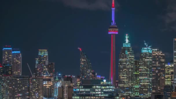 Toronto Tower Illuminated Blue Red Lights — Stok video