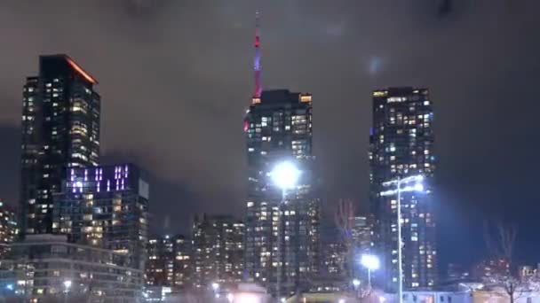 Night Time View Time Lapse Footage Toronto City Canada — Stockvideo