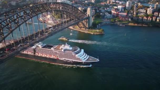 Aerial Drone View Sydney Harbour Bridge Sydney Harbour Background Sunny — Vídeo de Stock