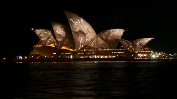 Traffic Water Front Sydney Opera House Sydney Harbour Vivid Light — Vídeos de Stock