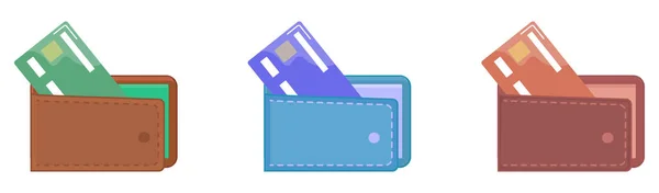 Brieftasche Und Kreditkarten Verschiedenen Farben — Stockvektor