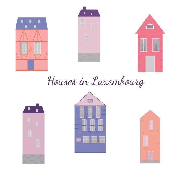Conjunto Casas Luxemburgo Europa — Archivo Imágenes Vectoriales