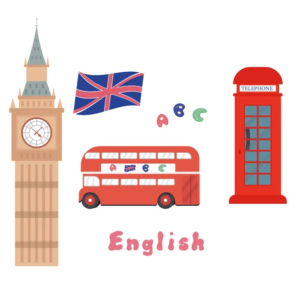 伦敦的一组英语元素 — 图库矢量图片