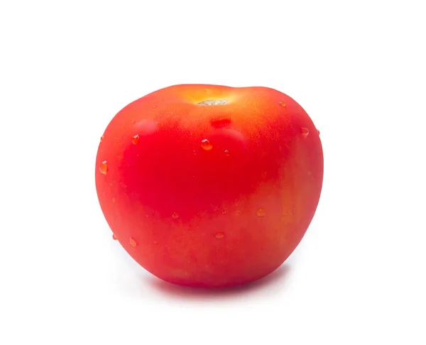 単一の新鮮な熟した赤いトマトはクリッピングパスを持つ白い背景に隔離されています — ストック写真