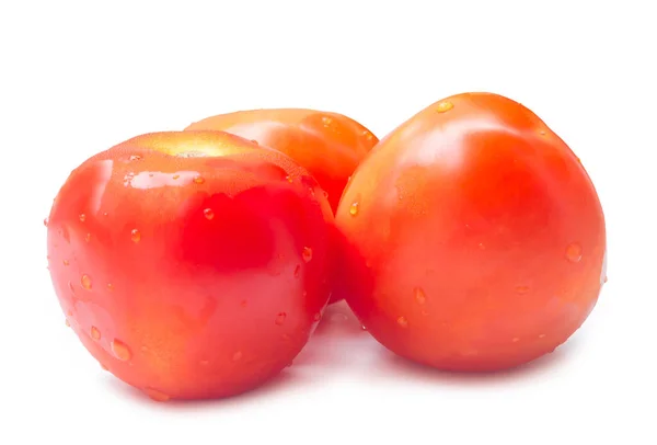 Photo Rapprochée Trois Tomates Rouges Fraîches Sont Isolées Sur Fond — Photo