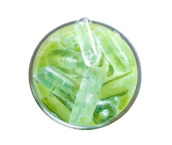 Top View Iced Matcha Latte Condensed Milk Added Green Tea — Stock Photo, Image