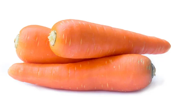 Három Friss Narancs Sárgarépa Van Elszigetelve Fehér Háttér Nyírás Útvonal — Stock Fotó