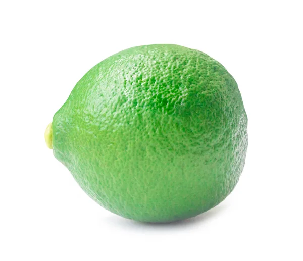 Einzelne Ganze Grüne Zitrone Isoliert Auf Weißem Hintergrund Mit Clipping — Stockfoto