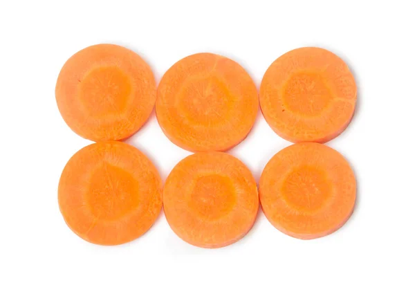 Φρέσκα Καρότα Φέτες Πορτοκαλιού Στη Στοίβα Απομονώνονται Λευκό Φόντο Μονοπάτι — Φωτογραφία Αρχείου