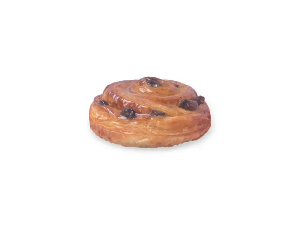 螺旋形的丹麦式糕点或甜面包的顶部视图在白色背景下与剪切路径隔离 — 图库照片