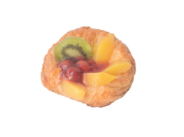 上に果物のあるデンマーク菓子のトップビュー写真は クリッピングパスを持つ白い背景に隔離されています — ストック写真