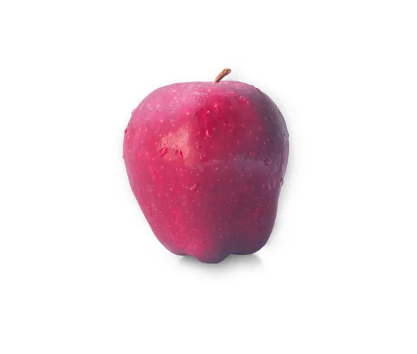 Une Seule Pomme Rouge Fraîche Est Isolée Sur Fond Blanc — Photo