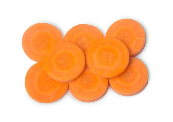 Färska Orange Skivade Morötter Stack Isolerade Vit Bakgrund — Stockfoto
