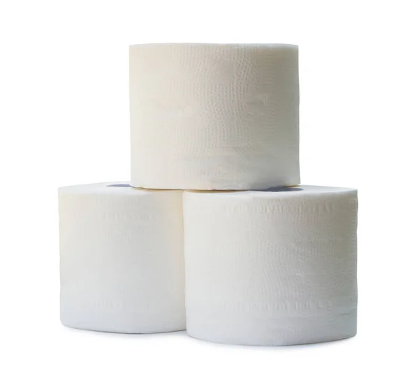 Three Rolls White Tissue Paper Napkin Stack Prepared Use Toilet — Stok fotoğraf
