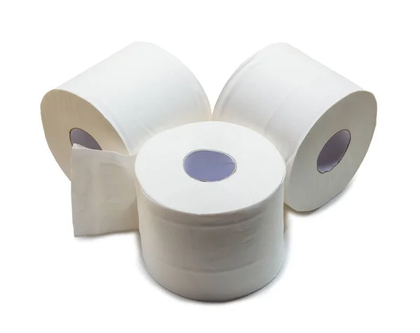 Three Rolls White Tissue Paper Napkin Stack Prepared Use Toilet — Photo