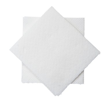 Two folded pieces of white tissue paper or napkin in stack prepared for use in toilet or restroom are isolated on white background with clipping path. clipart