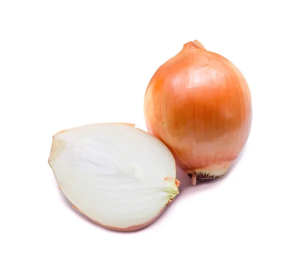 One Fresh Golden Onion Bulb Half Slice Isolated White Background — Photo