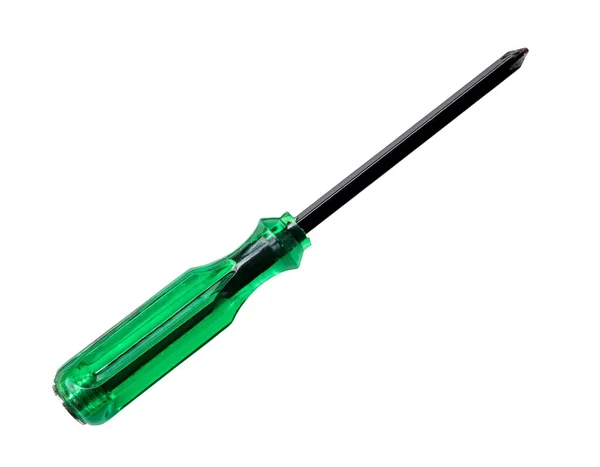 Black Screwdriver Green Handle Isolated White Background Clipping Path — Stock Photo, Image