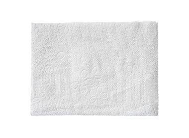 Katlanmış beyaz kağıt veya peçetenin üst görünümü kırpma yolu ile beyaz arkaplanda izole edilir.