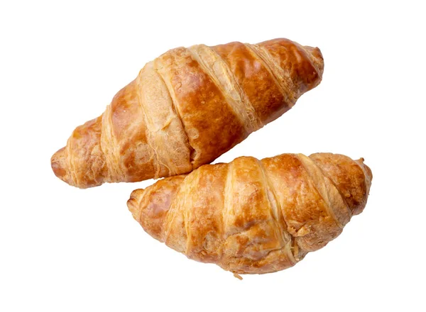 Visão Superior Dois Pedaços Croissant Pilha São Isolados Fundo Branco — Fotografia de Stock