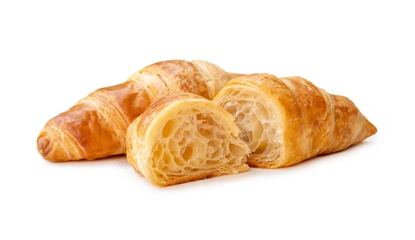 Singolo Pezzo Croissant Con Due Metà Isolato Sfondo Bianco Con — Foto Stock