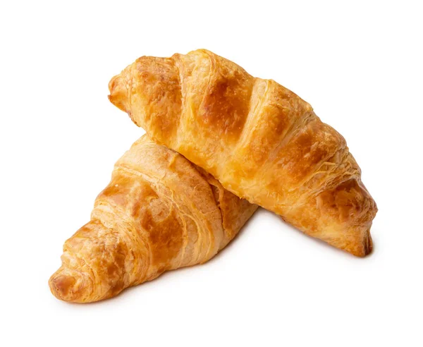 Due Pezzi Croissant Pila Sono Isolati Sfondo Bianco Con Percorso — Foto Stock