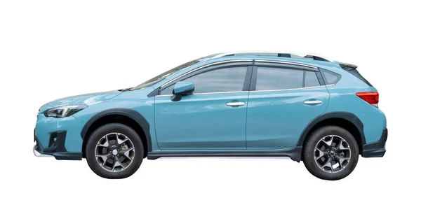 Carro Hatchback Azul Claro Isolado Fundo Branco Com Caminho Recorte — Fotografia de Stock