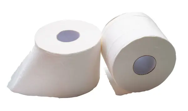 白い組織紙またはナプキンの2つのロールはクリッピングパスを持つ白い背景に隔離されています — ストック写真