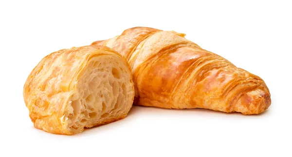 Singolo Pezzo Croissant Con Metà Isolato Sfondo Bianco Con Percorso — Foto Stock