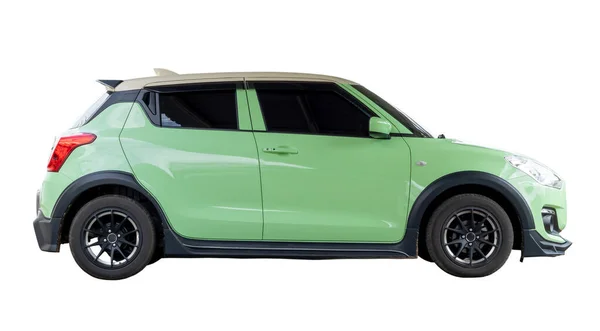 Único Lindo Pequeno Carro Verde Claro Mini Carro Isolado Fundo — Fotografia de Stock
