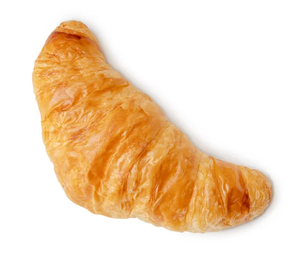 Horní Pohled Jediný Croissant Izolován Bílém Pozadí Oříznutou Cestou — Stock fotografie
