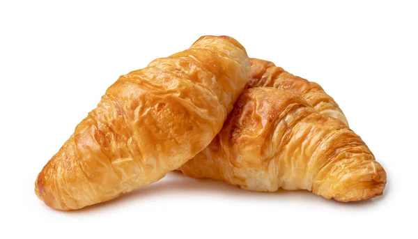 Tre Pezzi Croissant Pila Sono Isolati Sfondo Bianco Con Percorso — Foto Stock
