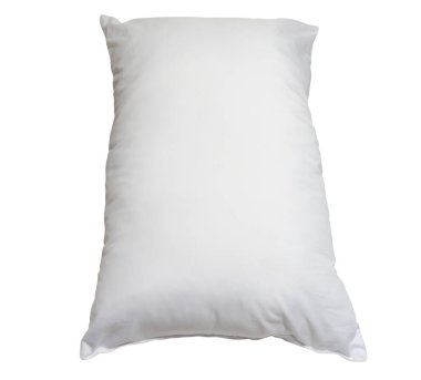 White pillow in hotel or resort room is isolated on white background with clipping path. Concept of comfortable and happy sleep in daily life