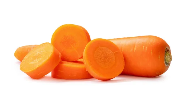 Solo Zanahorias Frescas Naranja Hermosa Con Rebanadas Pila Aísla Fondo —  Fotos de Stock