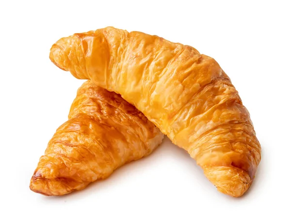 Dva Kusy Croissant Zásobníku Jsou Izolovány Bílém Pozadí Výstřižkem Cestu — Stock fotografie
