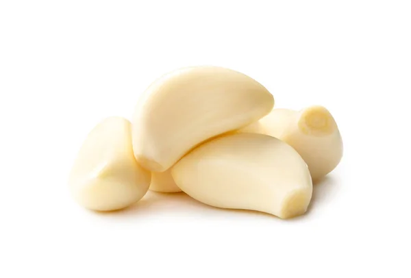 Fresh Beautiful Whole Peeled Garlic Cloves Stack Isolated White Background — Stock Photo, Image
